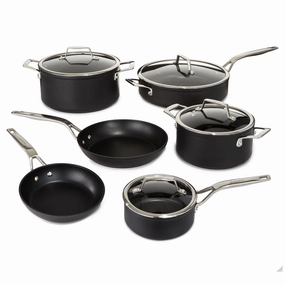BergHOFF Essentials 10Pc Nonstick Hard Anodized Cookware Set With Glass lid, Black cookware set,cooking pots,kitchen cookware