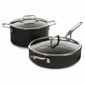 BergHOFF Essentials 4Pc Nonstick Hard Anodized Simmer Set With Glass Lids, Black cookware set,cooking pots,kitchen cookware