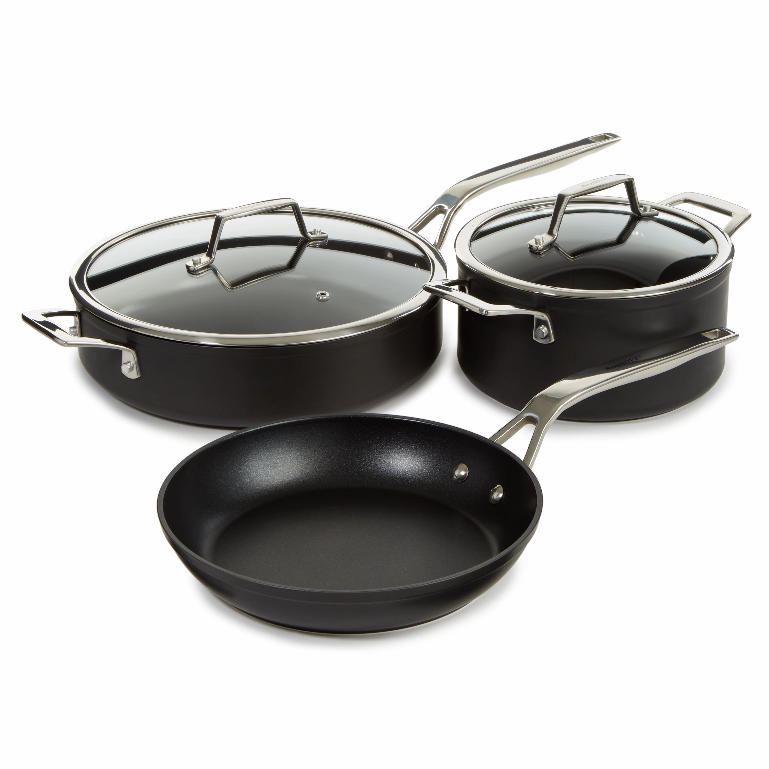 BergHOFF Essentials 5Pc Nonstick Hard Anodized Cookware Starter Set, Black cookware set,cooking pots,kitchen cookware
