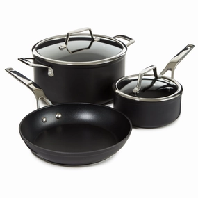 BergHOFF Essentials 5Pc Nonstick Hard Anodized Cookware Starter Set With Glass lid, Black cookware set,cooking pots,kitchen cookware