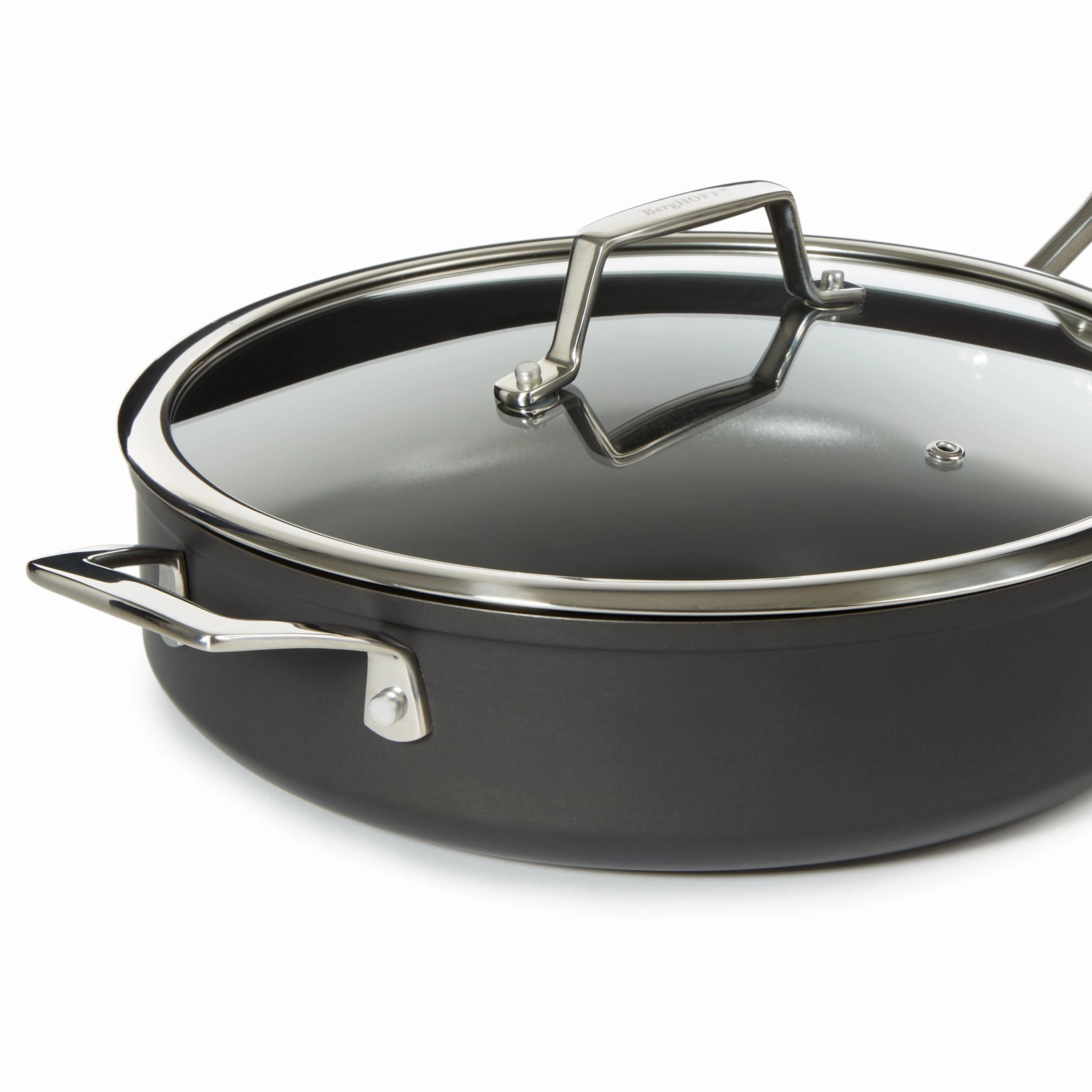 BergHOFF Essentials Nonstick Hard Anodized 11" Deep Skillet 4.3qt. With Glass Lid, Black