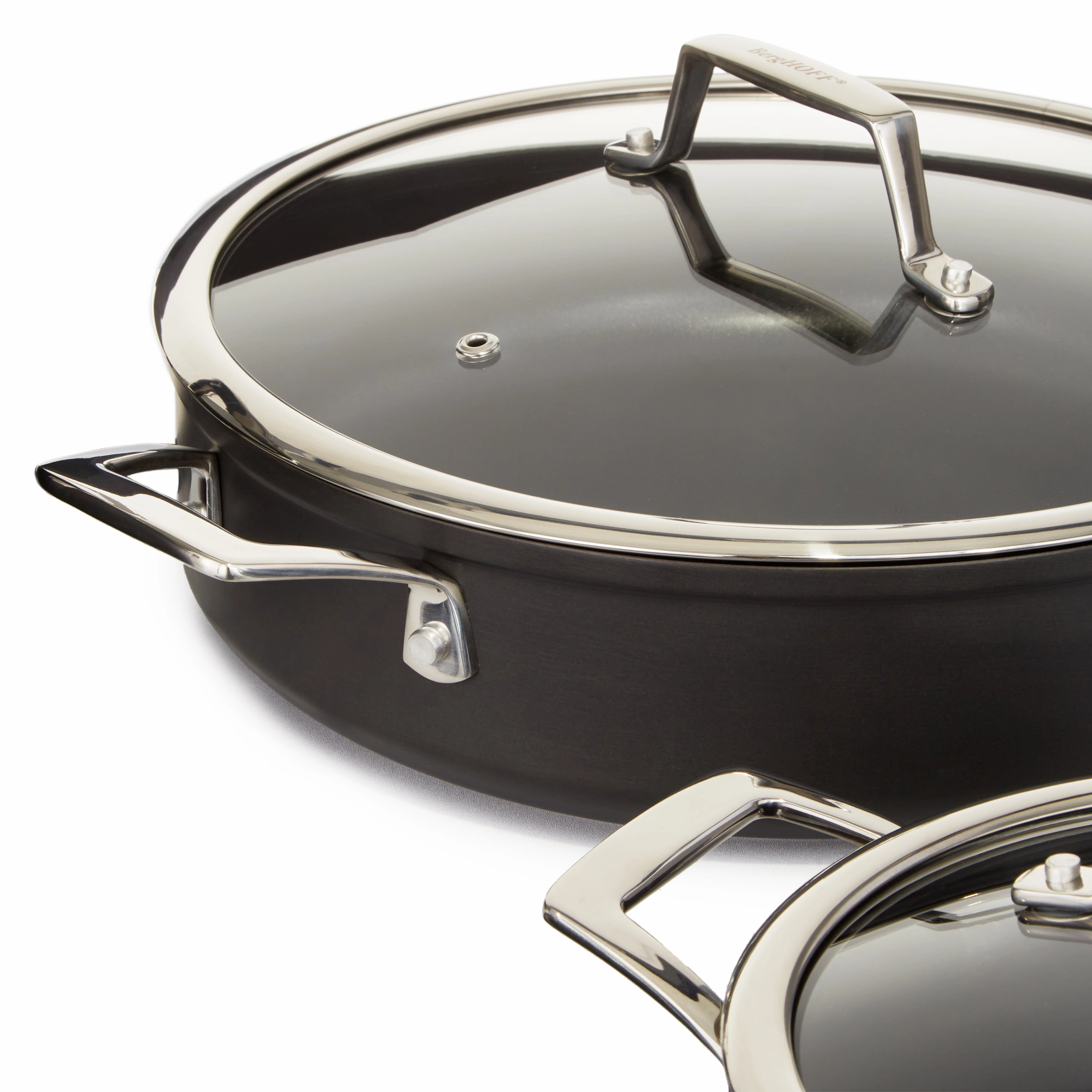 BergHOFF Essentials Nonstick Hard Anodized 11" Deep Skillet 4.3qt. With Glass Lid, Black
