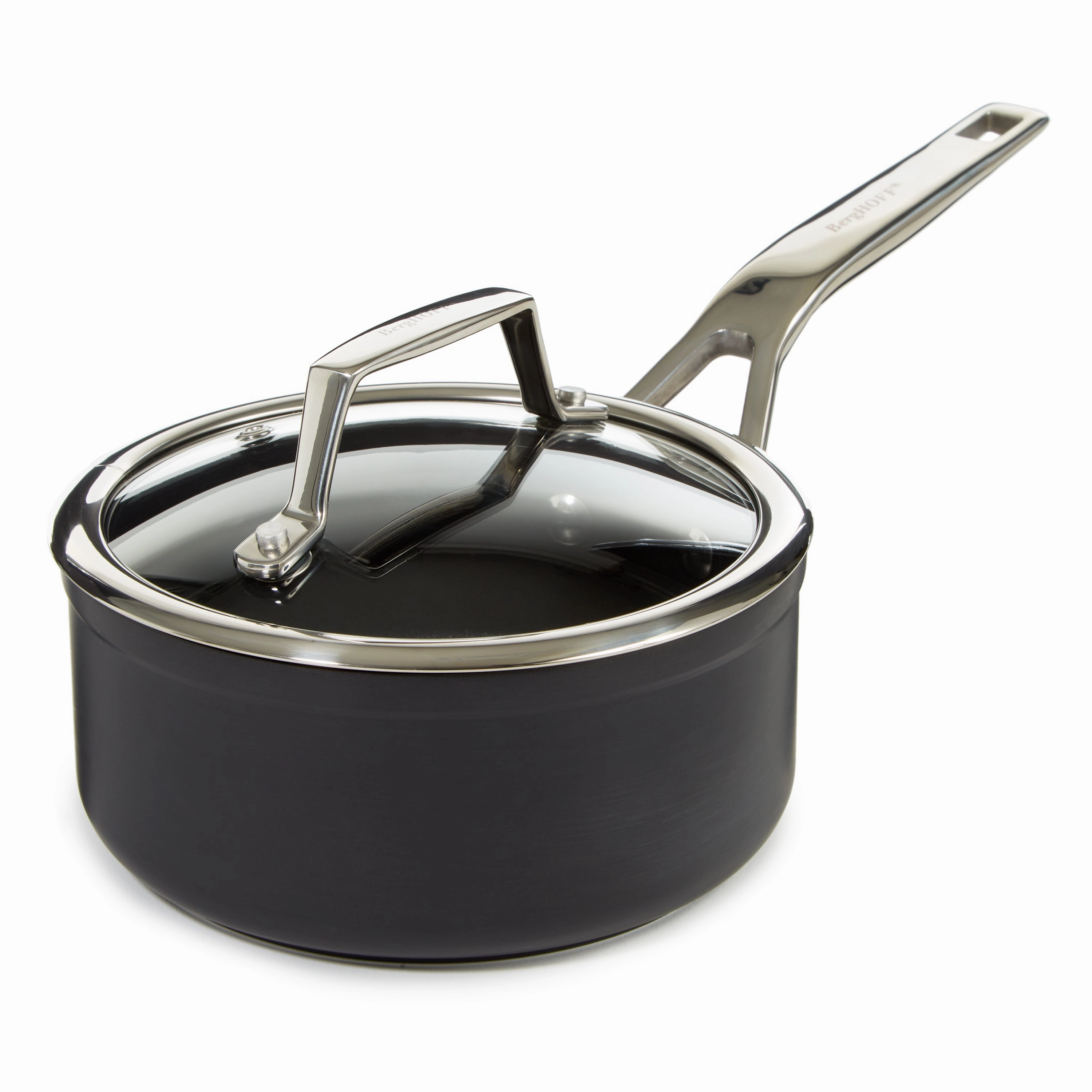 BergHOFF Essentials Nonstick Hard Anodized 6.25" Saucepan 1.3qt. With Glass Lid, Black cookware set,cooking pots,kitchen cookware