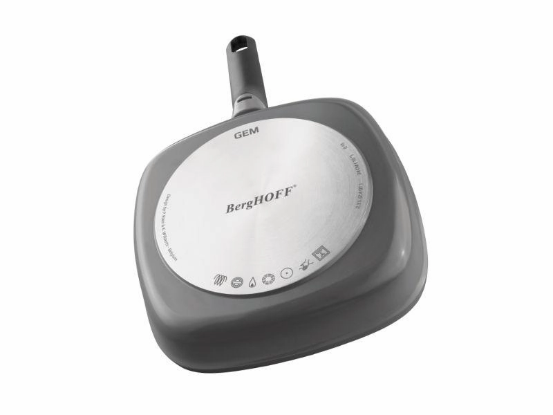 BergHOFF GEM 10" Non-Stick Square Grill Pan, Detachable Handle, Grey