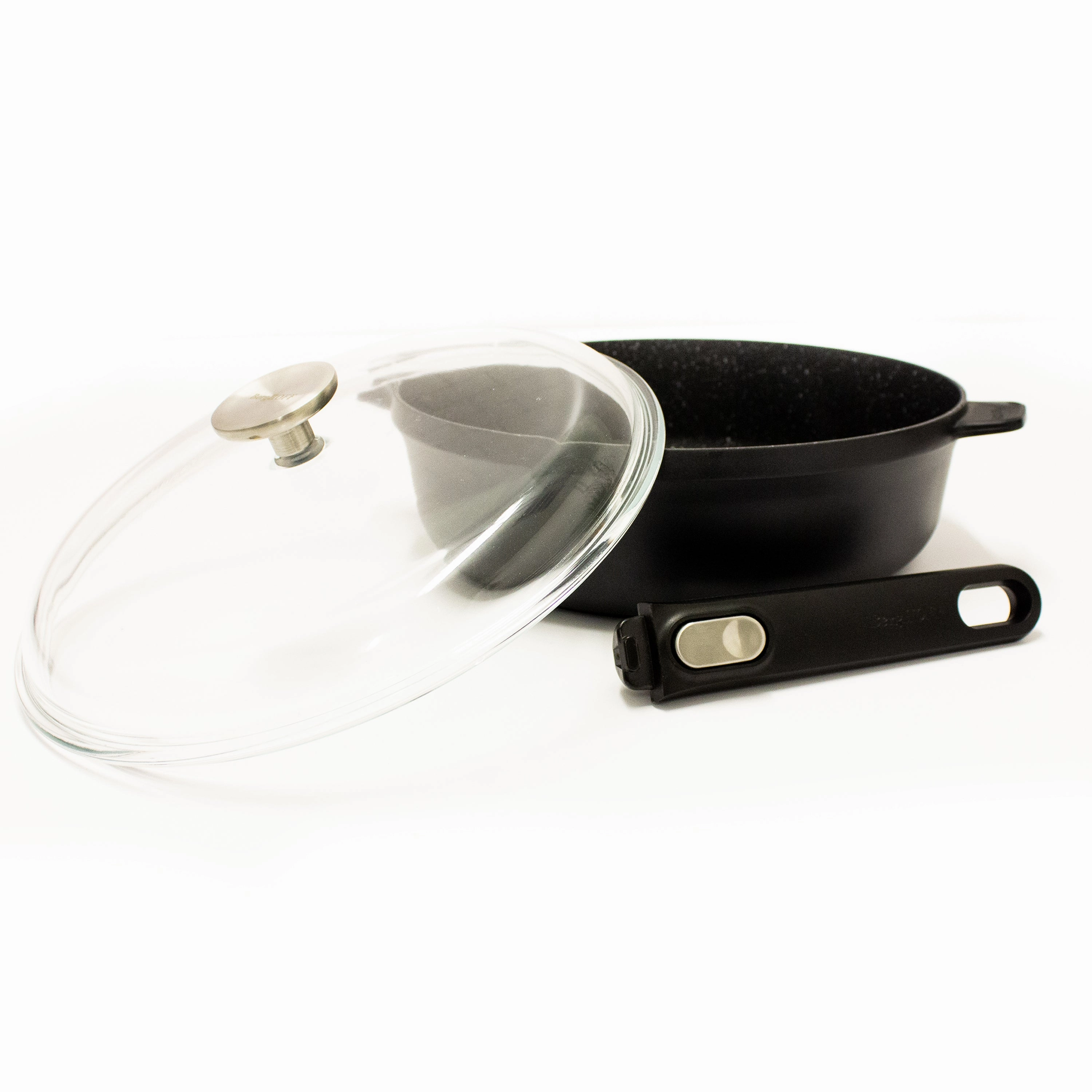 BergHOFF GEM 11" Non-stick Saute Pan 4.6Qt., Detachable Handle, Black, Glass Lid