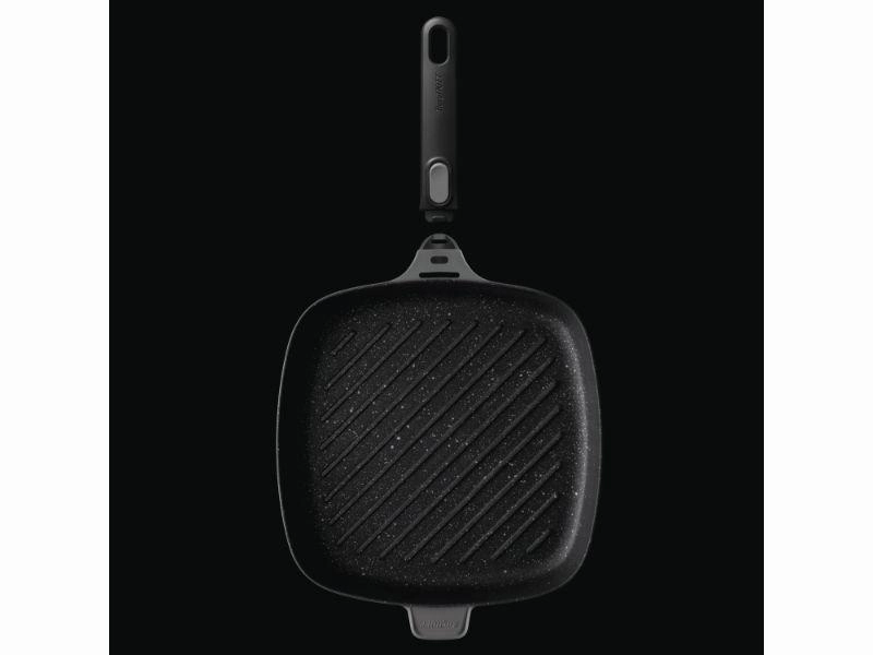 BergHOFF GEM 11" Non-Stick Square Grill Pan, Detachable Handle, Grey