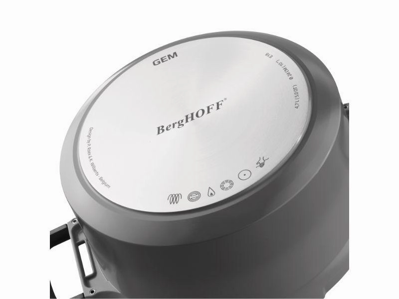 BergHOFF GEM 11" Non-stick Two-Handled Saut Pan 4.9Qt., Glass Lid, Gray