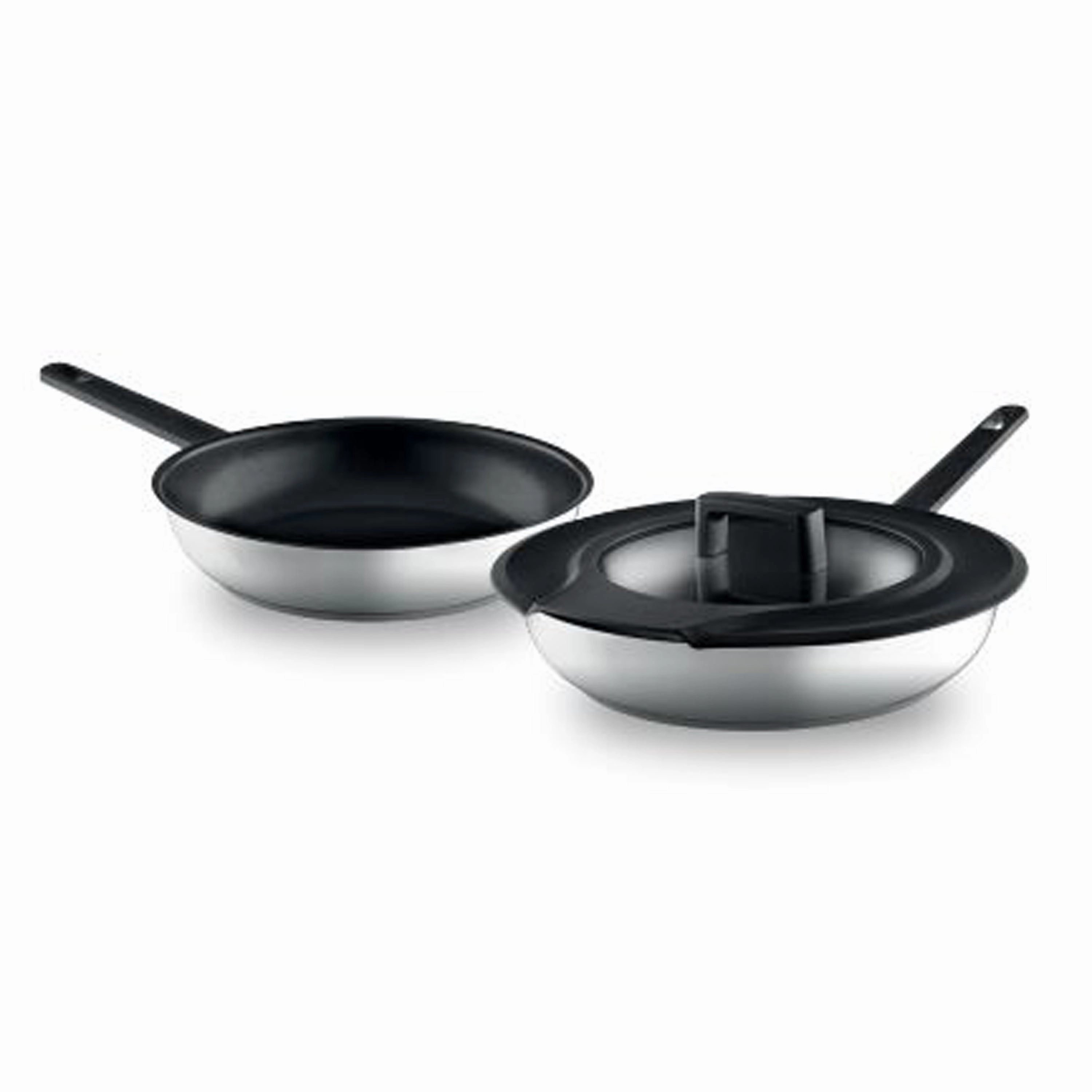 BergHOFF GEM 3Pc Downdraft 18/10 Stainless Steel Fry Pan Set, Black Handles cookware set,cooking pots,kitchen cookware