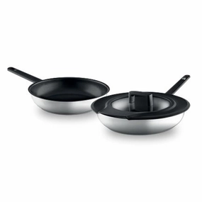 BergHOFF GEM 3Pc Downdraft 18/10 Stainless Steel Fry Pan Set, Black Handles cookware set,cooking pots,kitchen cookware