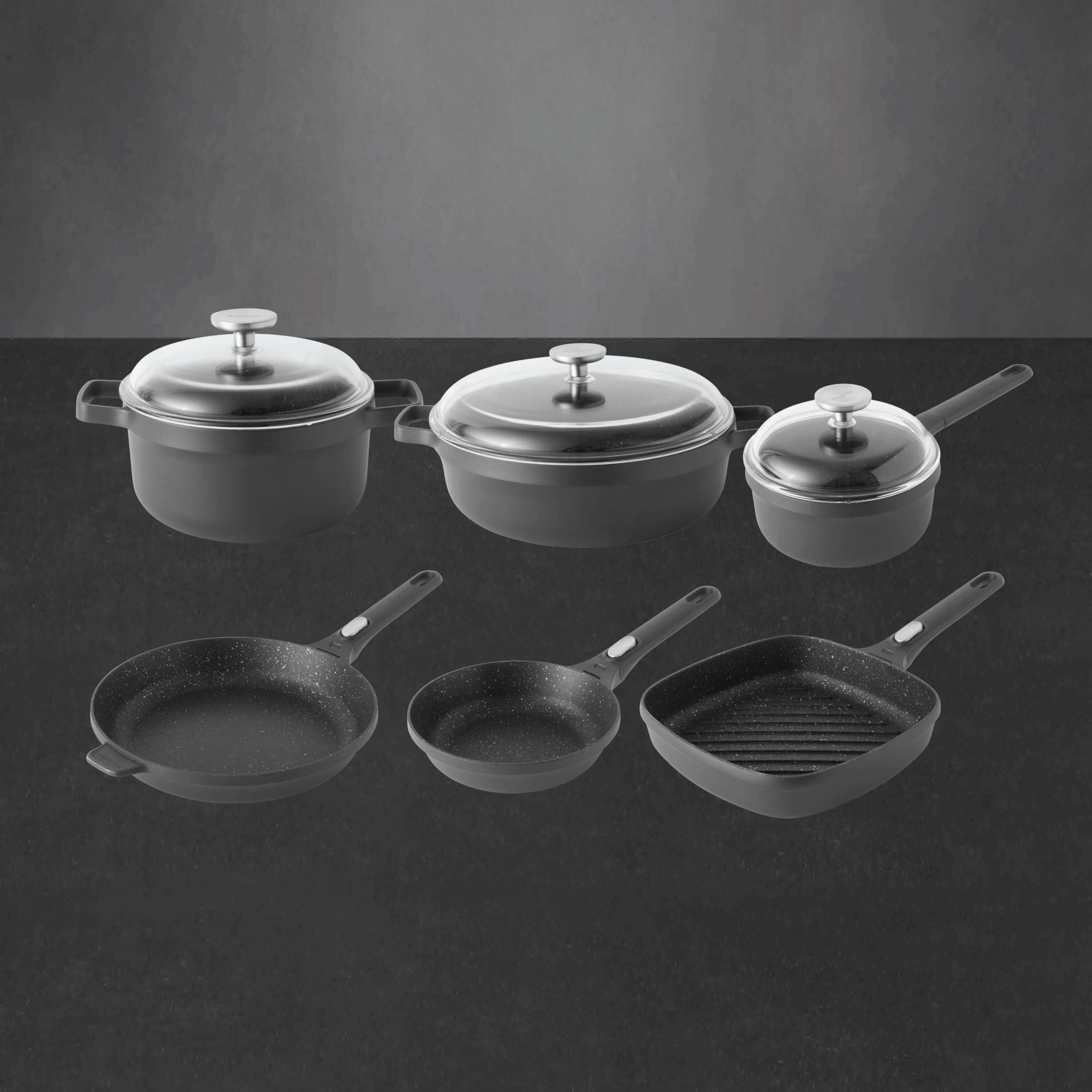 BergHOFF GEM 9Pc Nonstick Cookware Set, Black cookware set,cooking pots,kitchen cookware