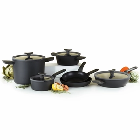 BergHOFF Leo 10Pc Nonstick Ceramic Cookware Set With Glass lid, Black cookware set,cooking pots,kitchen cookware