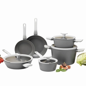 BergHOFF Leo 10Pc Nonstick Ceramic Cookware Set With Glass lid, Grey cookware set,cooking pots,kitchen cookware