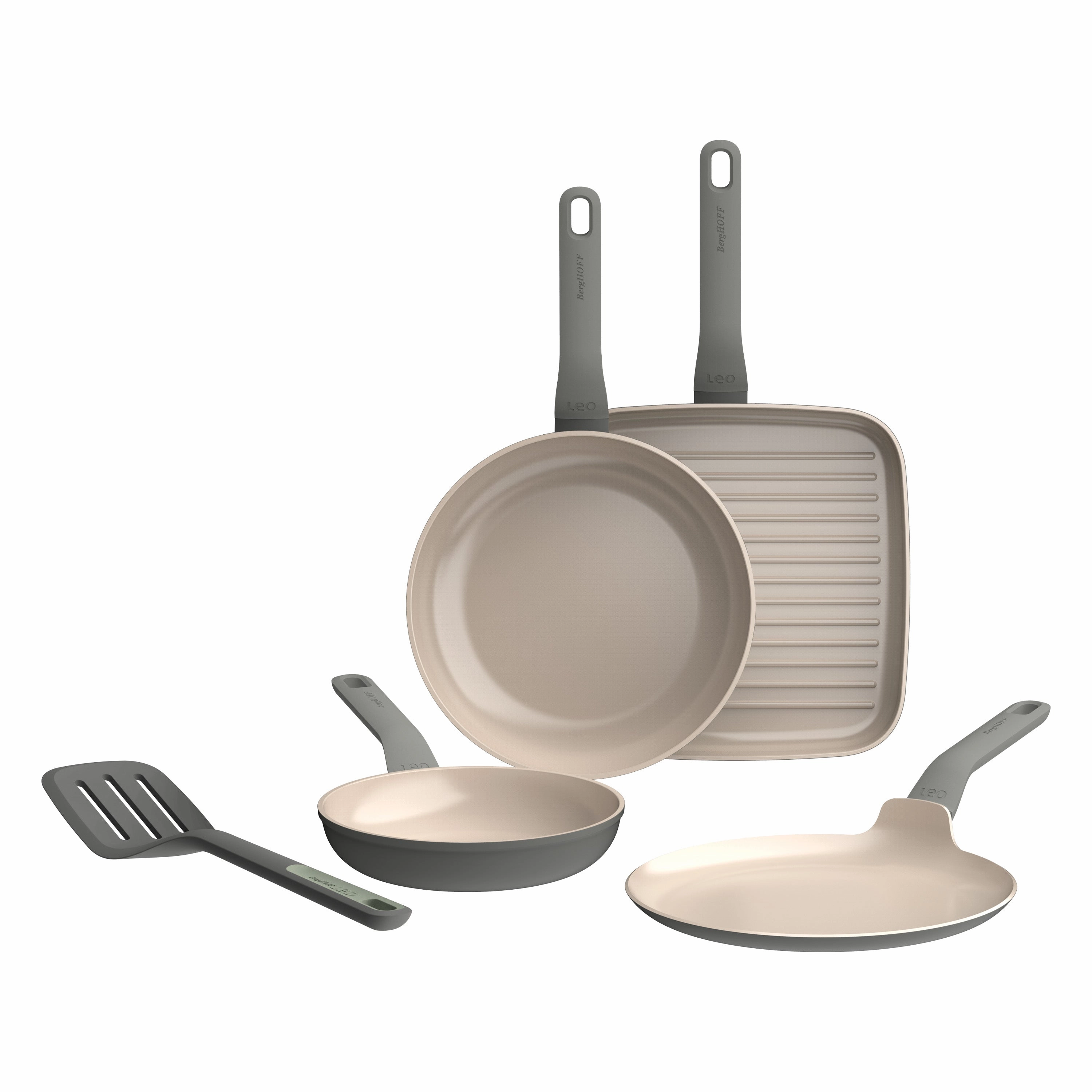 BergHOFF Leo Balance 5Pc Nonstick Ceramic Frying Pan Set with Turner