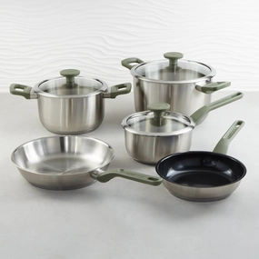 BergHOFF Leo Bolt 8pc Recycled Stainless Steel Cookware Set, Green cookware set,cooking pots,kitchen cookware