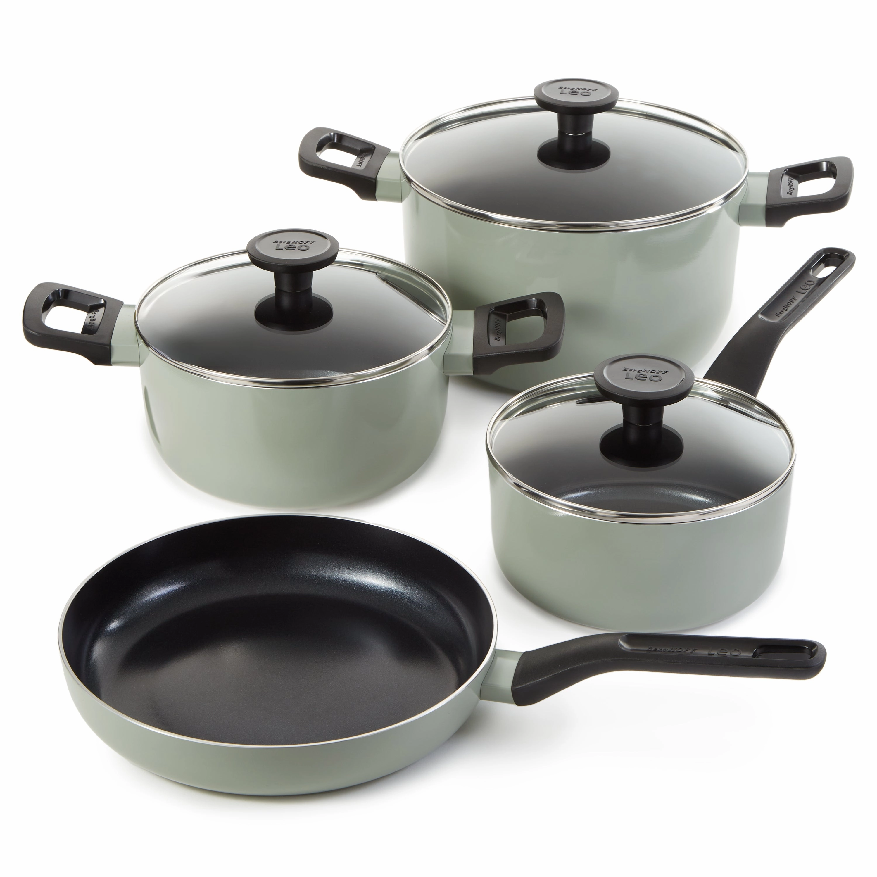 BergHOFF Leo Glints 7Pc Ceramic Nonstick Cookware Set, Sage cookware set,cooking pots,kitchen cookware