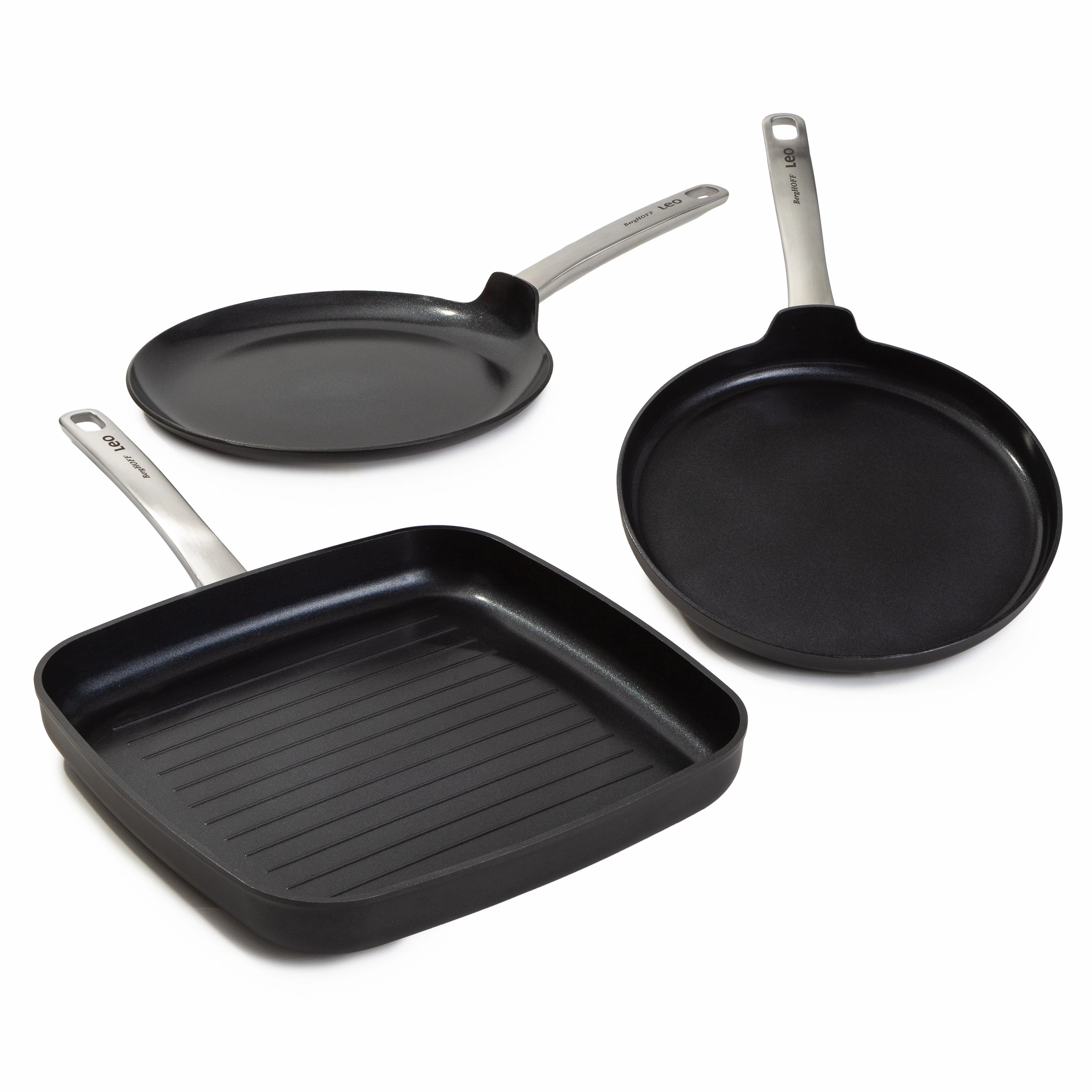 BergHOFF Leo Graphite 3Pc Nonstick Ceramic Specialty Cookware Set, Sustainable Recycled Material cookware set,cooking pots,kitchen cookware