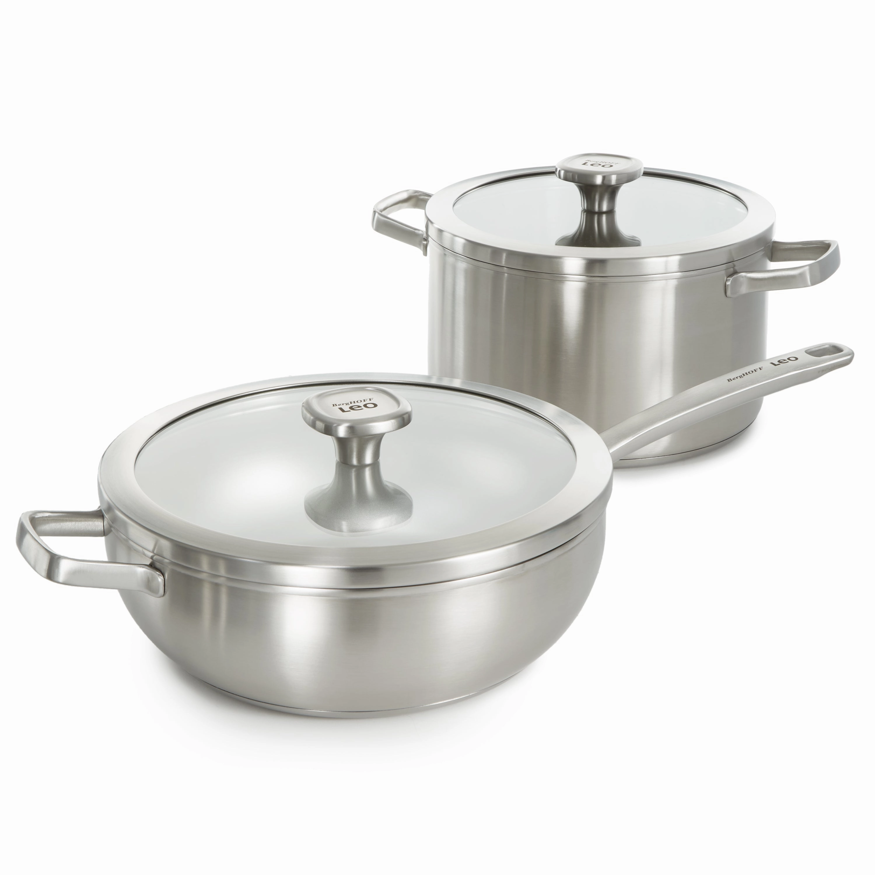 BergHOFF Leo Graphite 4Pc Cookware Set With Glass Lids, Recycled 18/10 Stainless Steel cookware set,cooking pots,kitchen cookware