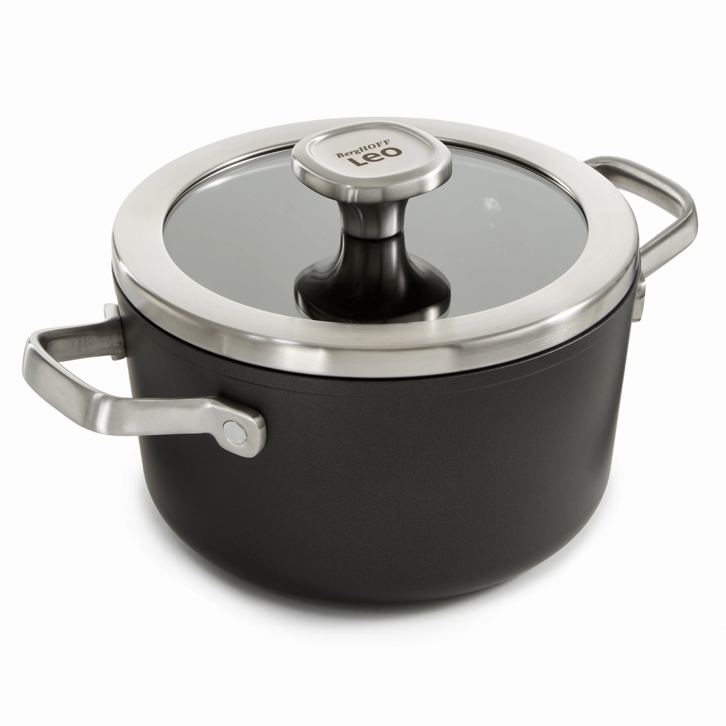 BergHOFF Leo Graphite Nonstick Ceramic 8" Stockpot 3.3qt. With Glass Lid, Sustainable Recycled Material cookware set,cooking pots,kitchen cookware