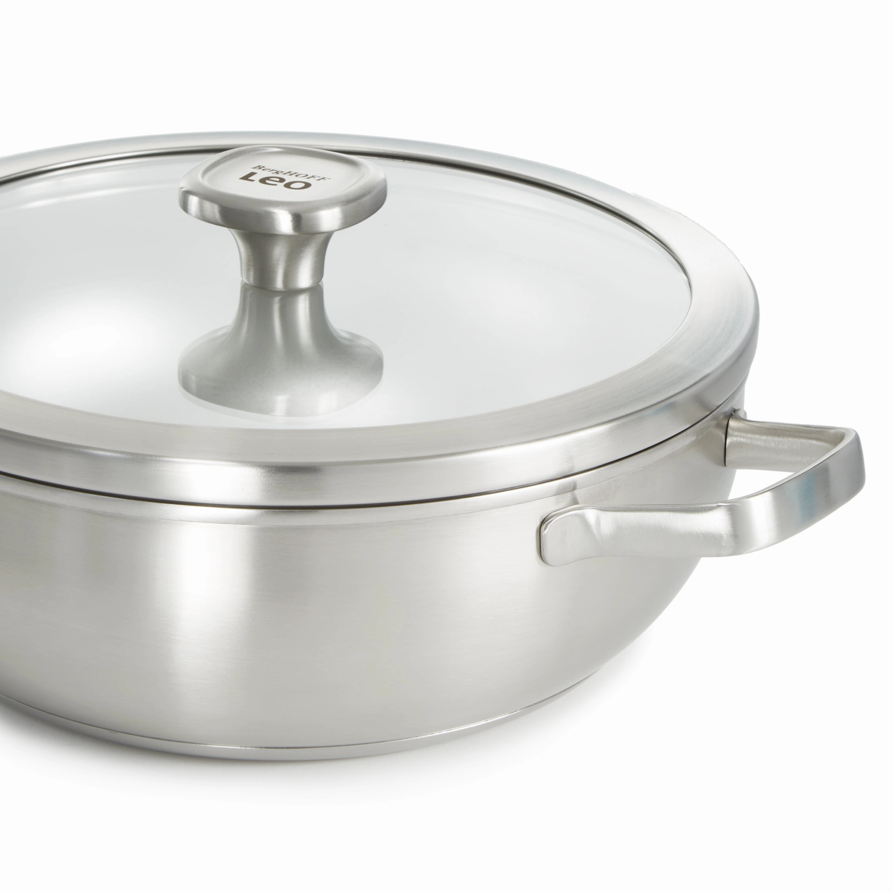 BergHOFF Leo Graphite Recycled 18/10 Stainless Steel Wok Pan 11", 5.2qt. With Glass Lid