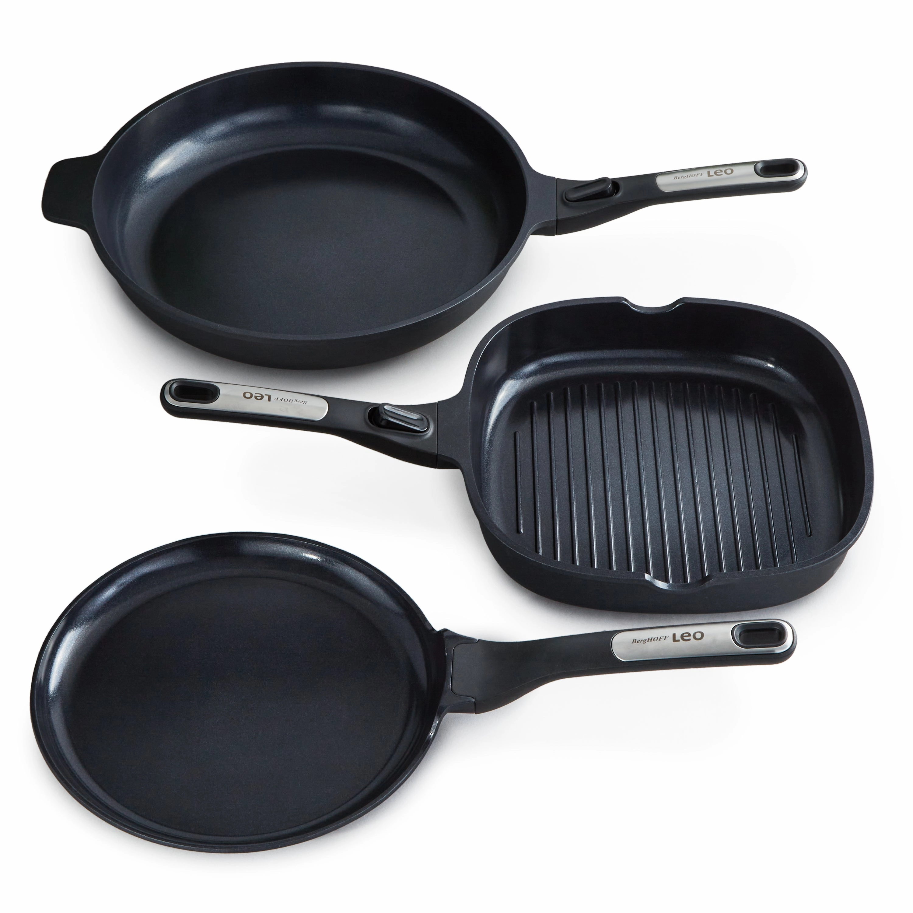 BergHOFF Leo Phantom 3pc Nonstick Ceramic Cookware Set, Recycled cookware set,cooking pots,kitchen cookware