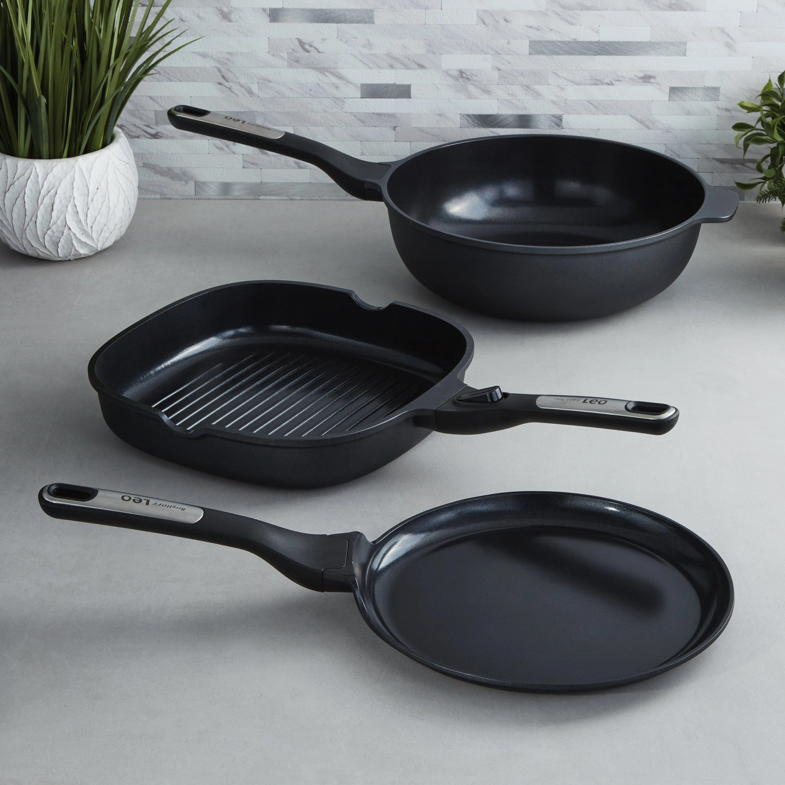 BergHOFF Leo Phantom 3pc Nonstick Ceramic Specialty Cookware Set, Recycled cookware set,cooking pots,kitchen cookware
