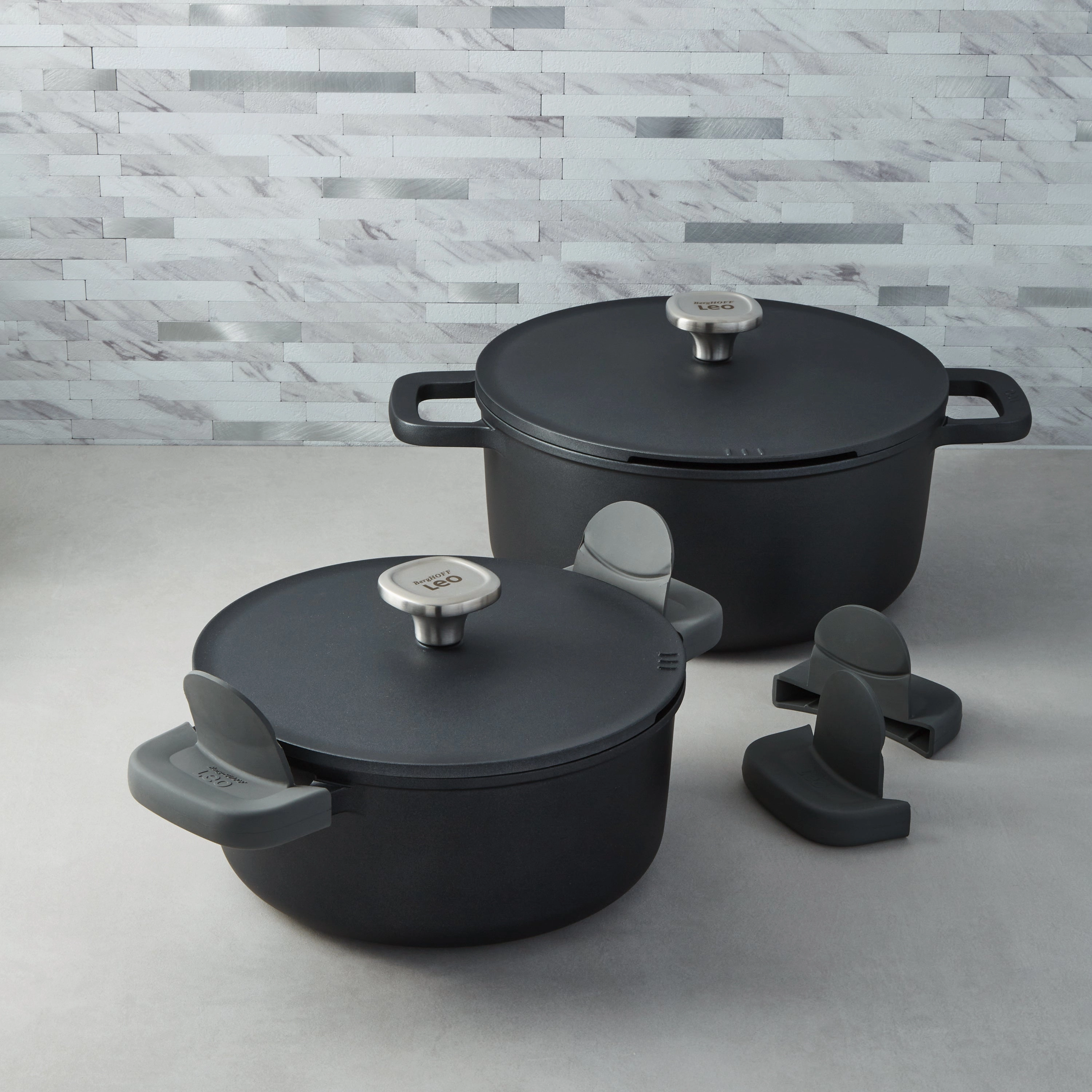 BergHOFF Leo Phantom 4pc Nonstick Ceramic Stockpot Set, Recycled cookware set,cooking pots,kitchen cookware