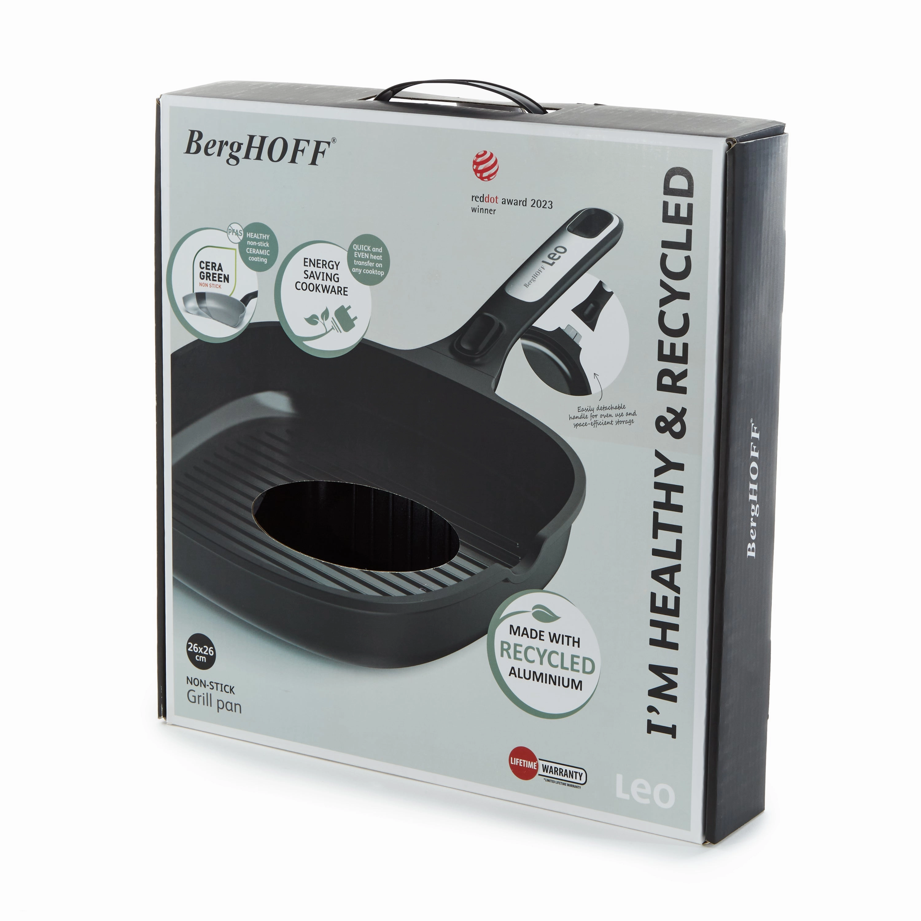 BergHOFF Leo Phantom Nonstick Ceramic 10.25" Grill Pan, Recycled