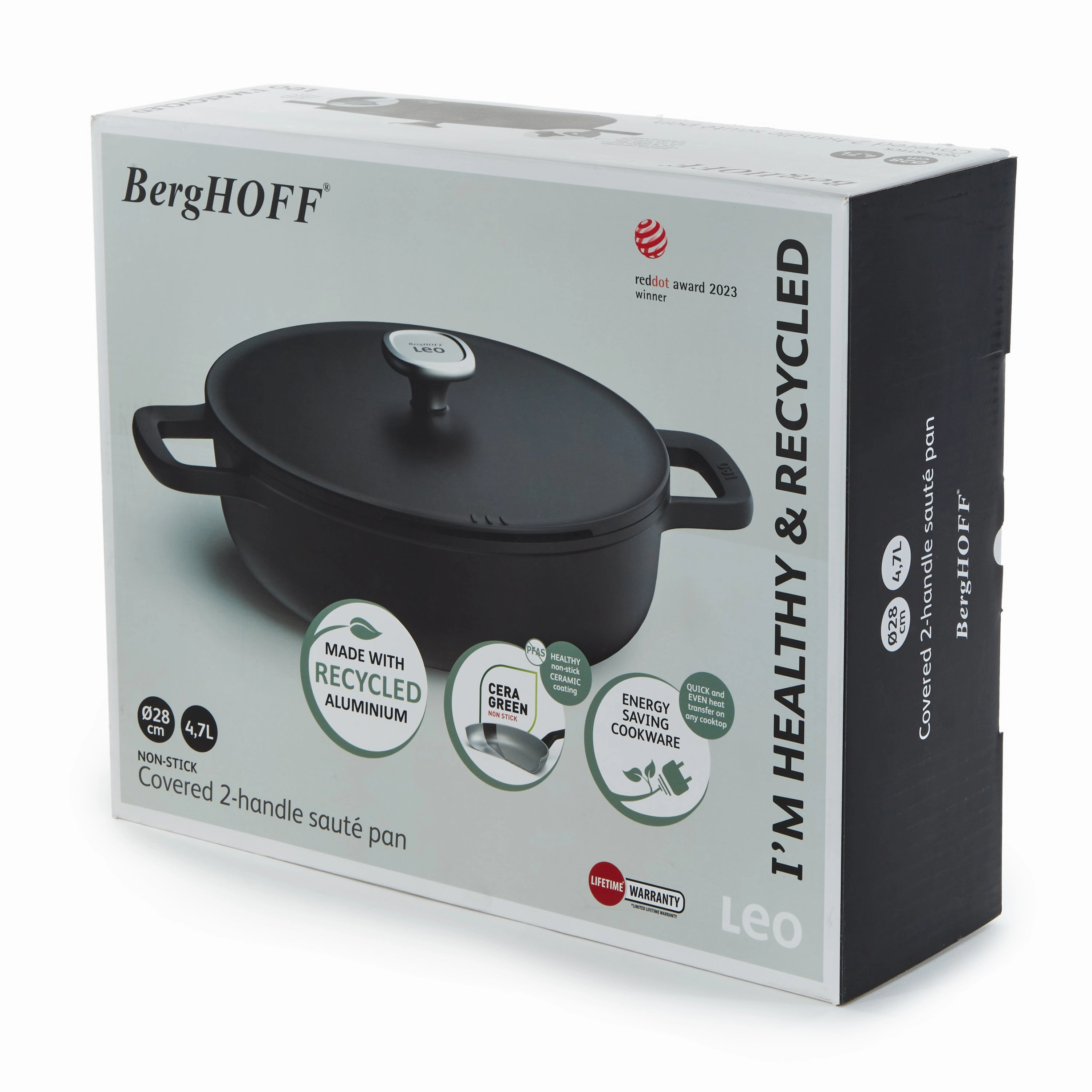 BergHOFF Leo Phantom Nonstick Ceramic 11" Saute Pan 5qt., Recycled