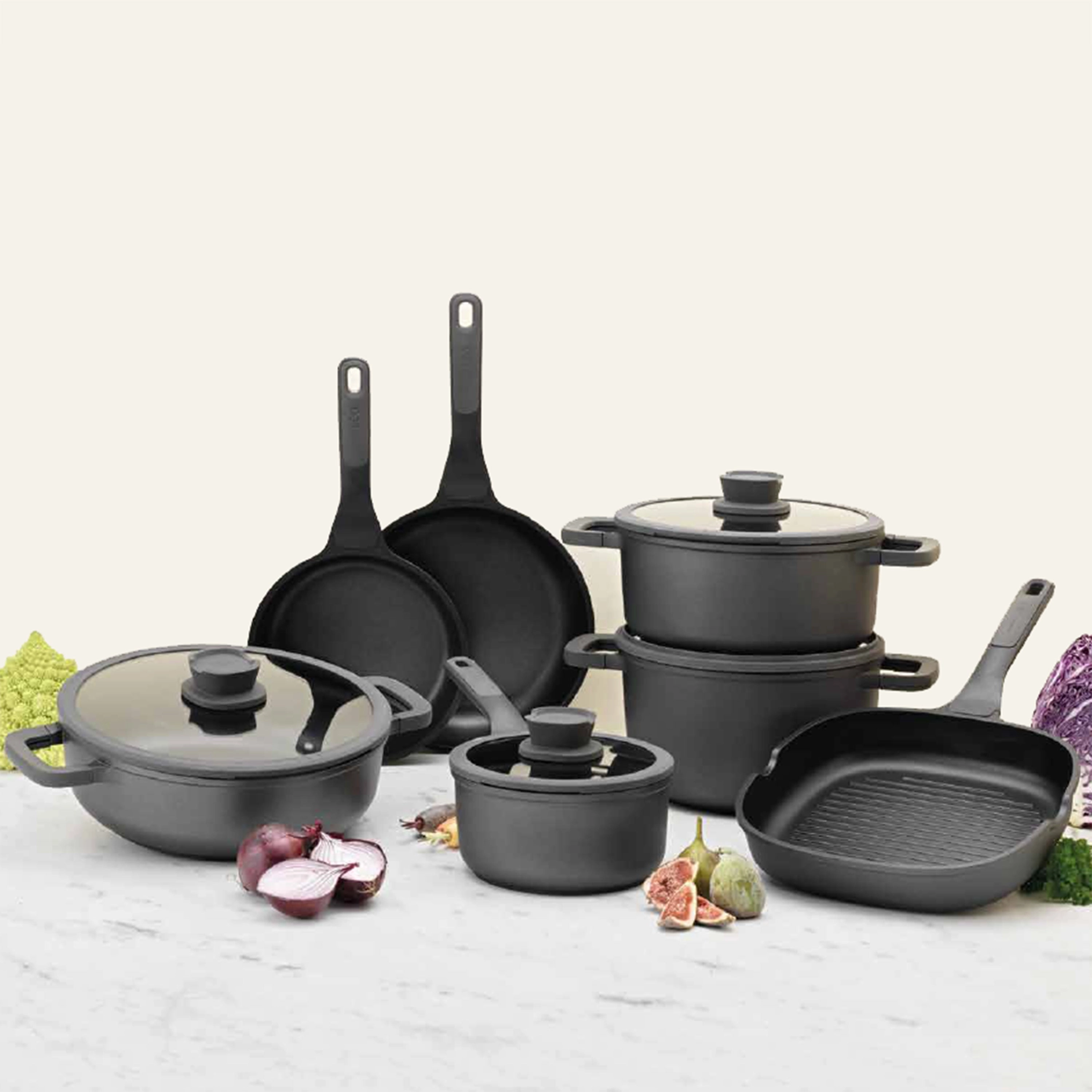 BergHOFF Leo Stone 11pc Cookware Set With Glass Lids cookware set,cooking pots,kitchen cookware
