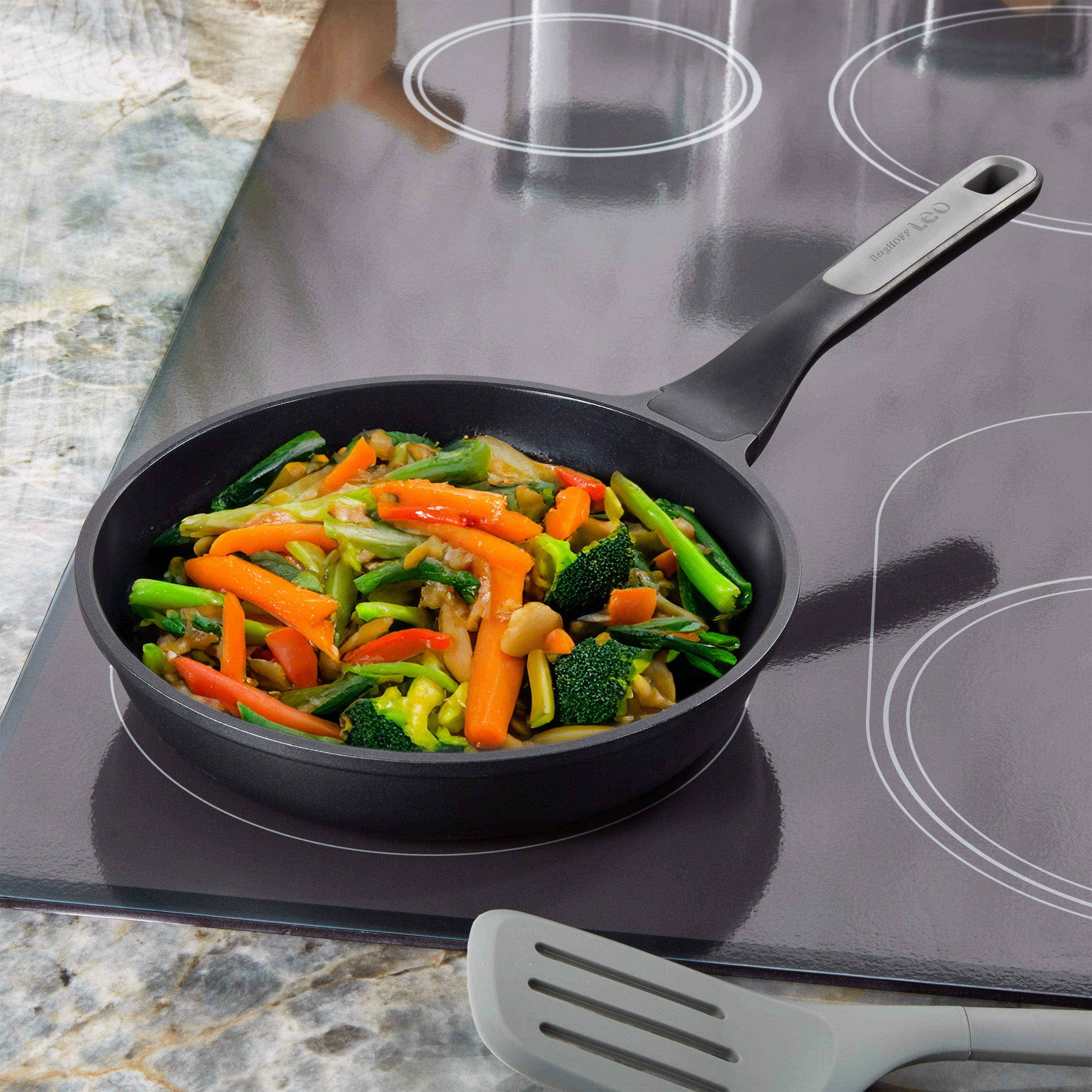 BergHOFF Leo Stone  5pc Nonstick Ceramic Specialty Pan Set with Turner, Recycled