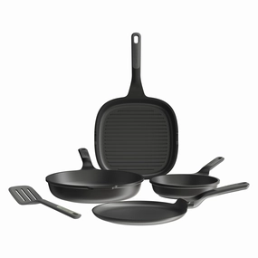 BergHOFF Leo Stone  5pc Nonstick Ceramic Specialty Pan Set with Turner, Recycled cookware set,cooking pots,kitchen cookware