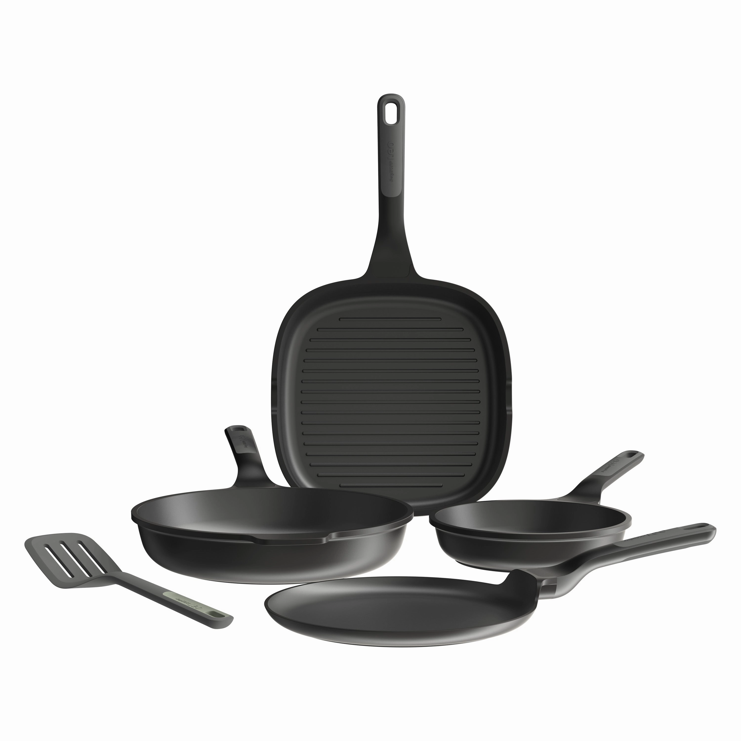 BergHOFF Leo Stone  5pc Nonstick Ceramic Specialty Pan Set with Turner, Recycled cookware set,cooking pots,kitchen cookware