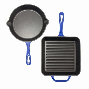 BergHOFF Neo 2pc Cast Iron 10" Fry and Grill Pan Cookware Set, Blue cookware set,cooking pots,kitchen cookware