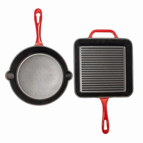 BergHOFF Neo 2pc Cast Iron 10" Fry and Grill Pan Cookware Set, Red cookware set,cooking pots,kitchen cookware