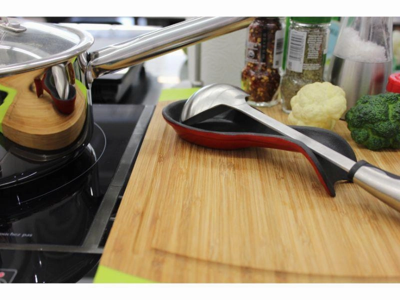 BergHOFF Neo 2pc Cast Iron Spoon Rest and Steak Press Set, Red