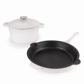 BergHOFF Neo 3pc Cast Iron Cookware Set, Fry Pan & Round Dutch Oven, White cookware set,cooking pots,kitchen cookware