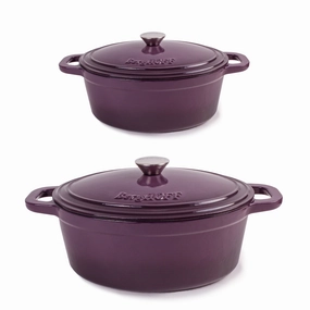 BergHOFF Neo 4pc Cast Iron Cookware Set, 5qt. & 8qt., Purple cookware set,cooking pots,kitchen cookware