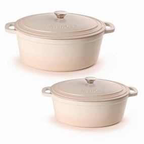 BergHOFF Neo 4Pc Cast Iron Cookware Set, 5qt. & 8qt. Oval Dutch Ovens, Matching Lids, Meringue cookware set,cooking pots,kitchen cookware