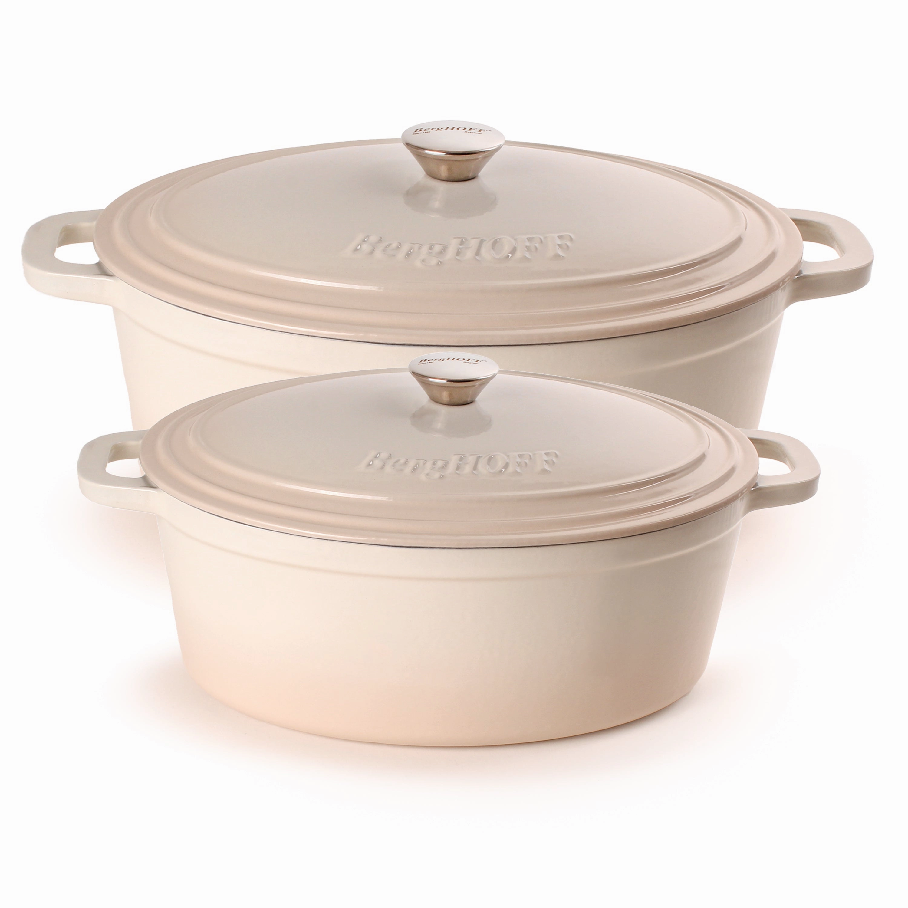 BergHOFF Neo 4Pc Cast Iron Cookware Set, 5qt. & 8qt. Oval Dutch Ovens, Matching Lids, Meringue