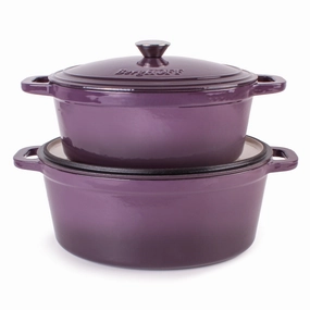 BergHOFF Neo 4Pc Cast Iron Cookware Set, 5qt. & 8qt. Oval Dutch Ovens, Matching Lids, Purple cookware set,cooking pots,kitchen cookware