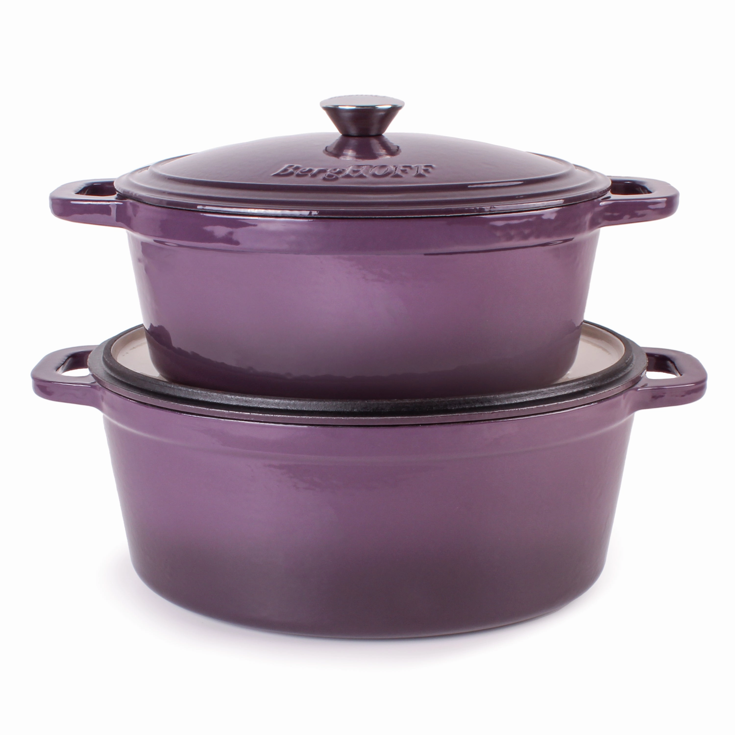 BergHOFF Neo 4Pc Cast Iron Cookware Set, 5qt. & 8qt. Oval Dutch Ovens, Matching Lids, Purple cookware set,cooking pots,kitchen cookware