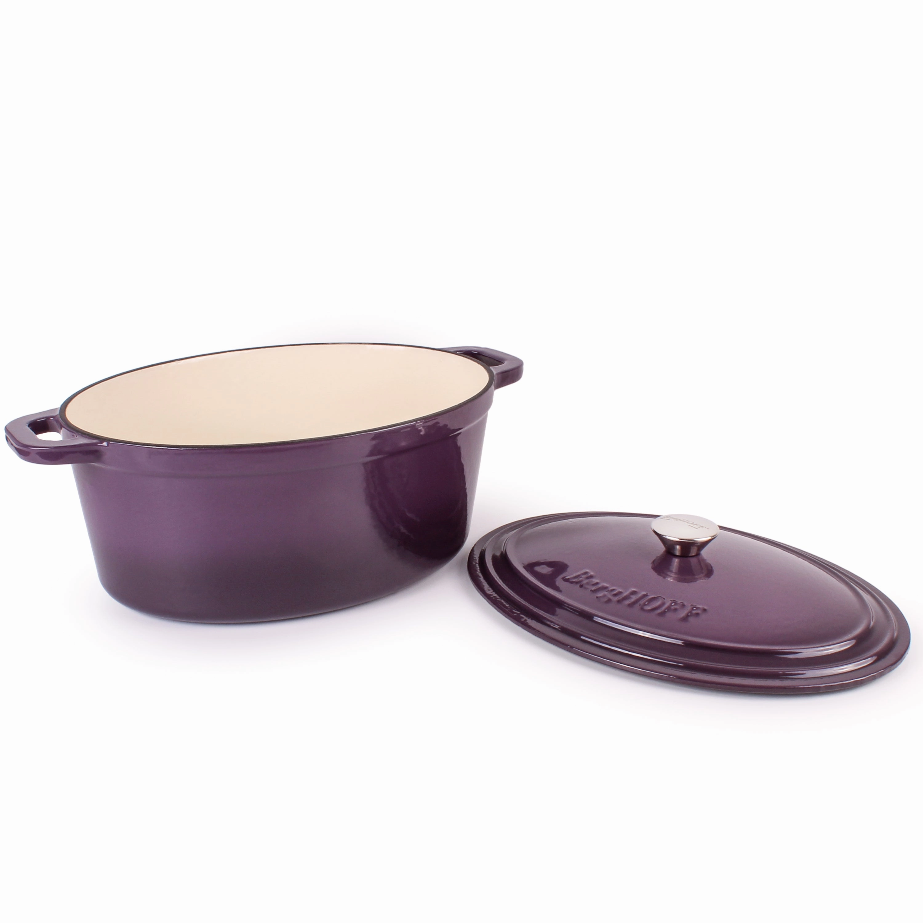 BergHOFF Neo 4Pc Cast Iron Cookware Set, 5qt. & 8qt. Oval Dutch Ovens, Matching Lids, Purple