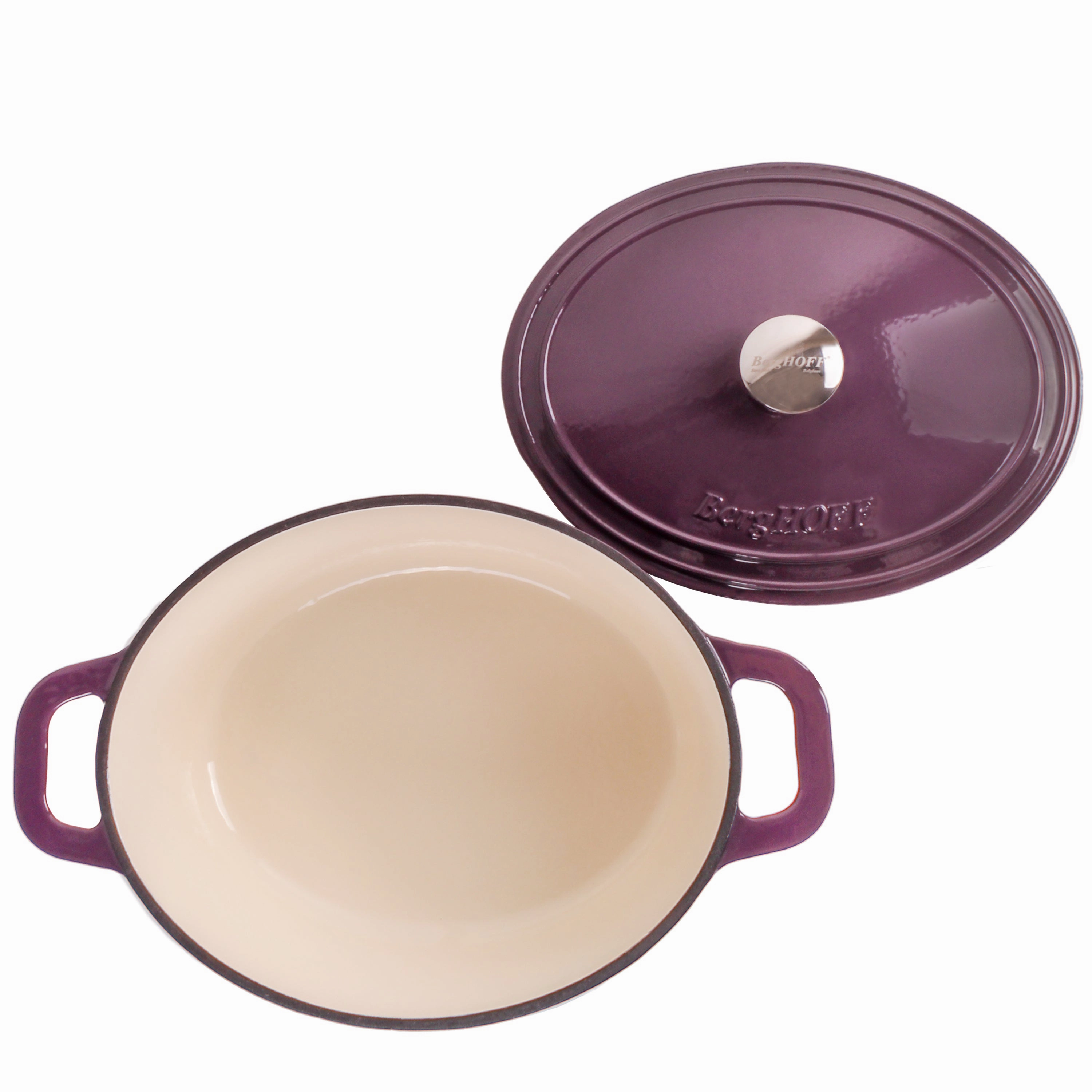 BergHOFF Neo 4Pc Cast Iron Cookware Set, 5qt. & 8qt. Oval Dutch Ovens, Matching Lids, Purple