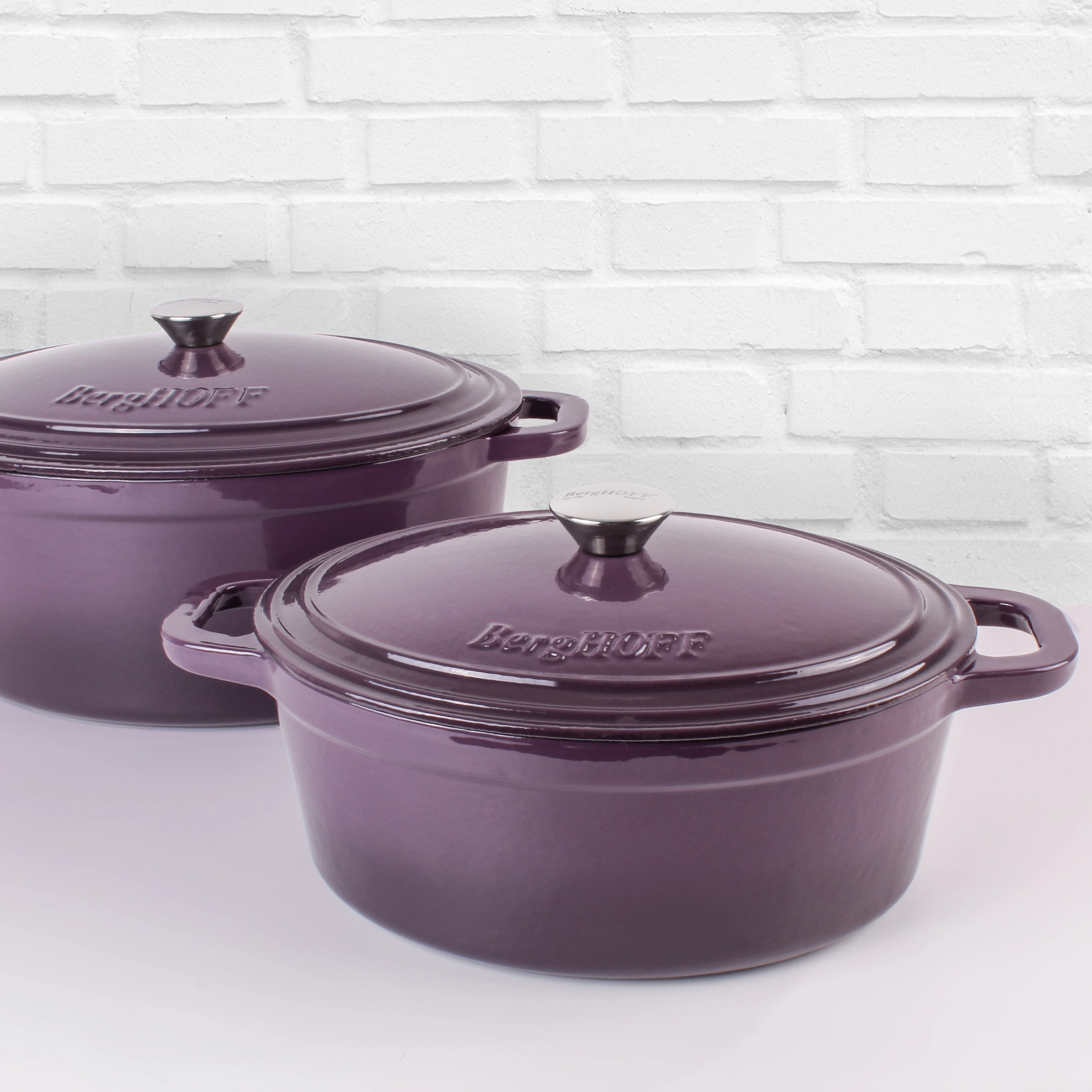 BergHOFF Neo 4Pc Cast Iron Cookware Set, 5qt. & 8qt. Oval Dutch Ovens, Matching Lids, Purple