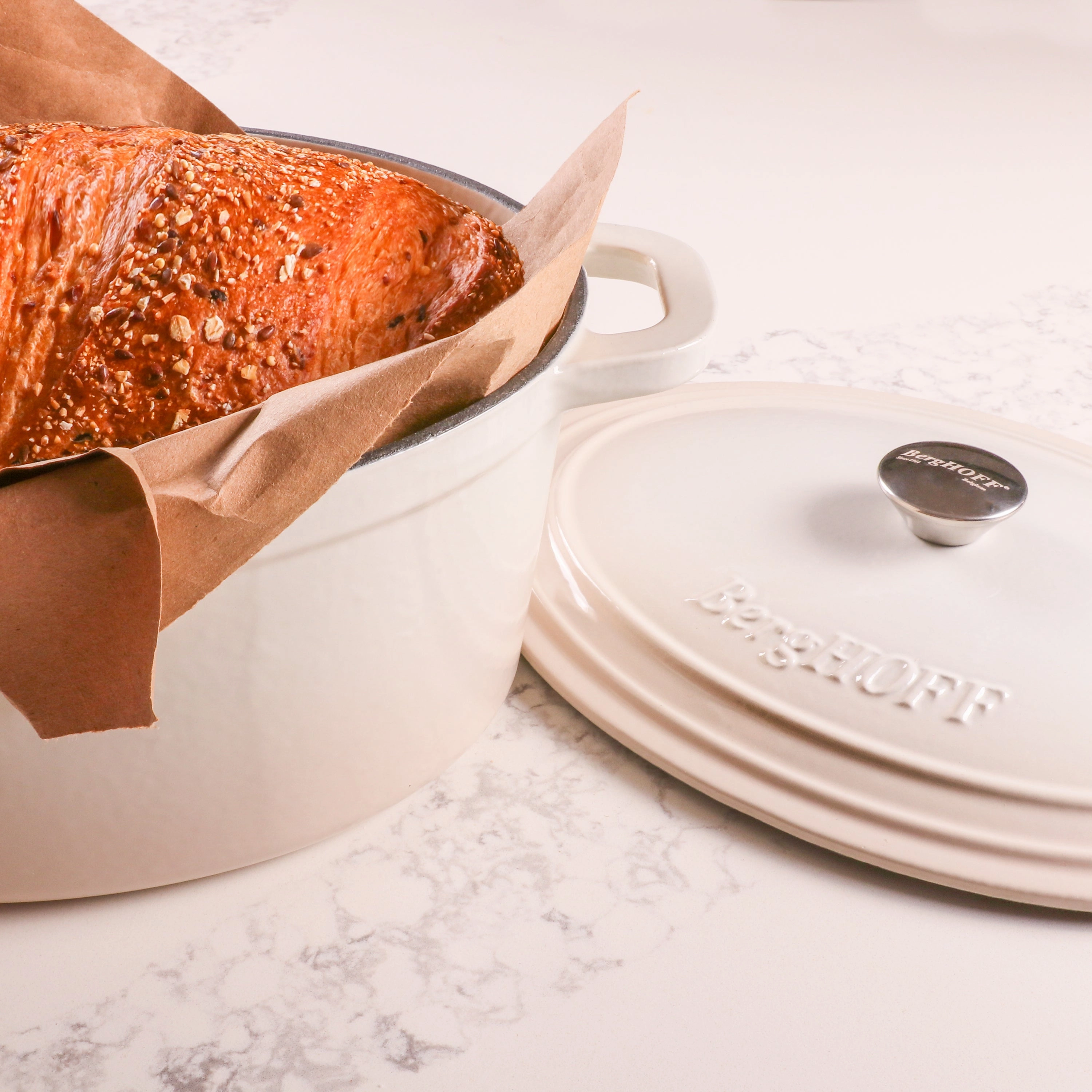 BergHOFF Neo Cast Iron 7qt. Round Dutch Oven 11" with Lid, Meringue