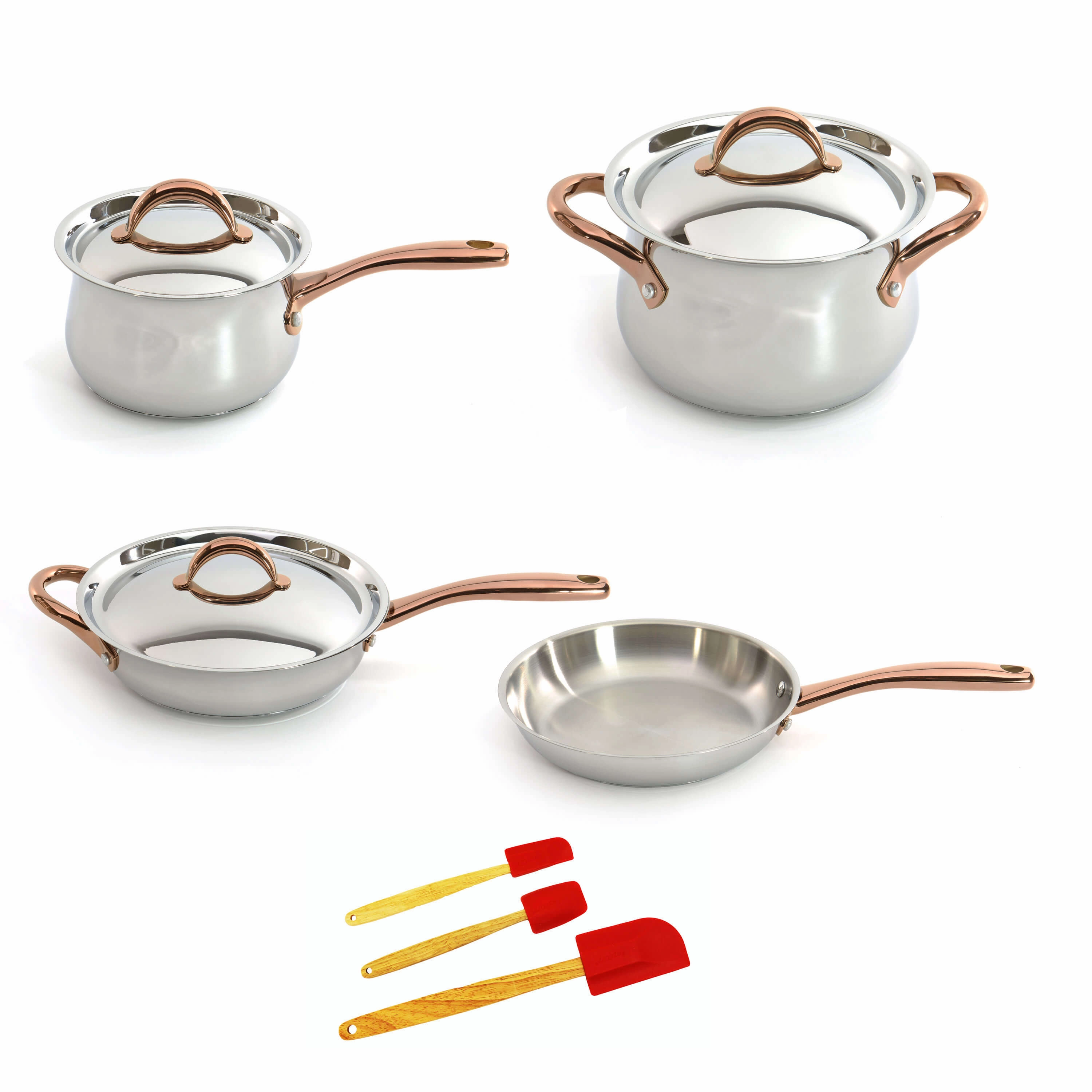 BergHOFF Ouro Gold 10Pc 18/10 Stainless Steel Cookware Set, SS Lids, Rose Gold Handles cookware set,cooking pots,kitchen cookware