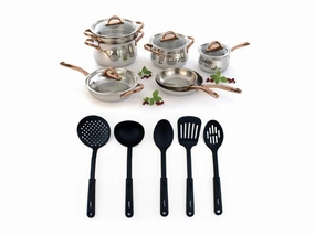 BergHOFF Ouro Gold 16Pc 18/10 Stainless Steel Cookware Set with Glass Lids cookware set,cooking pots,kitchen cookware