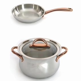 BergHOFF Ouro Gold 3pc 18/10 Stainless Steel Cookware Set, Glass Lids, Rose Gold Handles cookware set,cooking pots,kitchen cookware