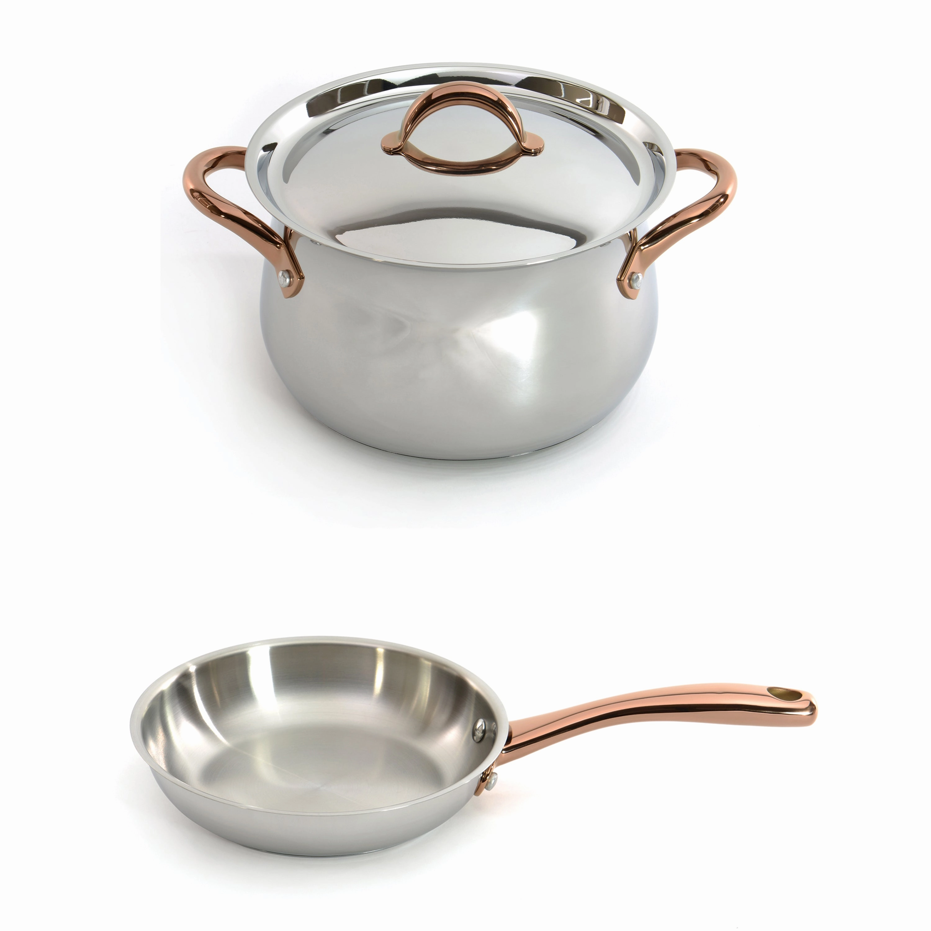 BergHOFF Ouro Gold 3pc 18/10 Stainless Steel Starter Set, SS Lids , Rose Gold Handles cookware set,cooking pots,kitchen cookware