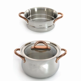 BergHOFF Ouro Gold 3pc 18/10 Stainless Steel Steamer Set, Glass Lid, Rose Gold Handles cookware set,cooking pots,kitchen cookware